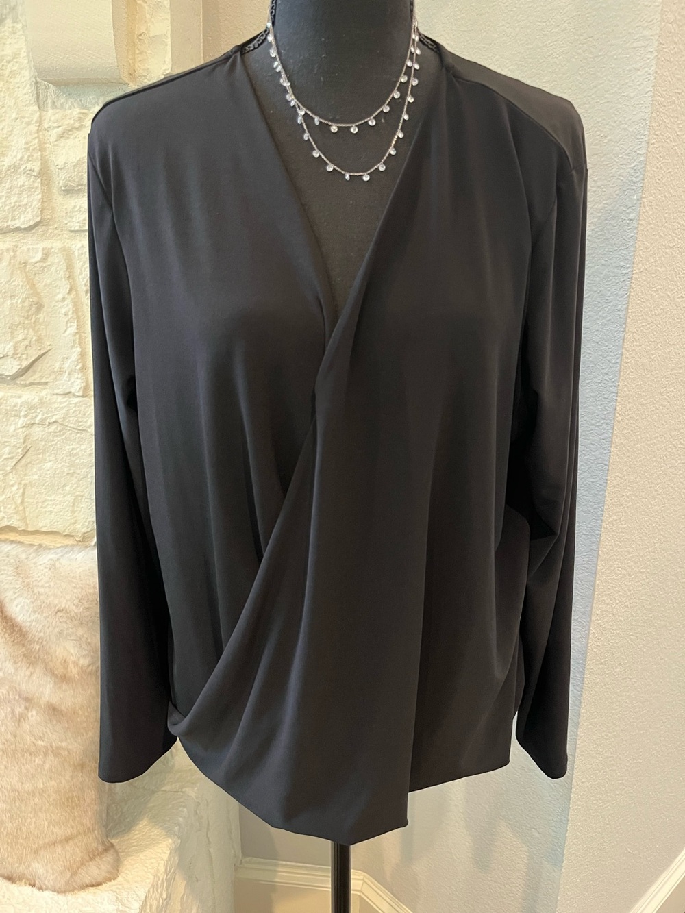 Cato Black High Low Tunic Surplice Blouse Top Sz Large Loose Flowy